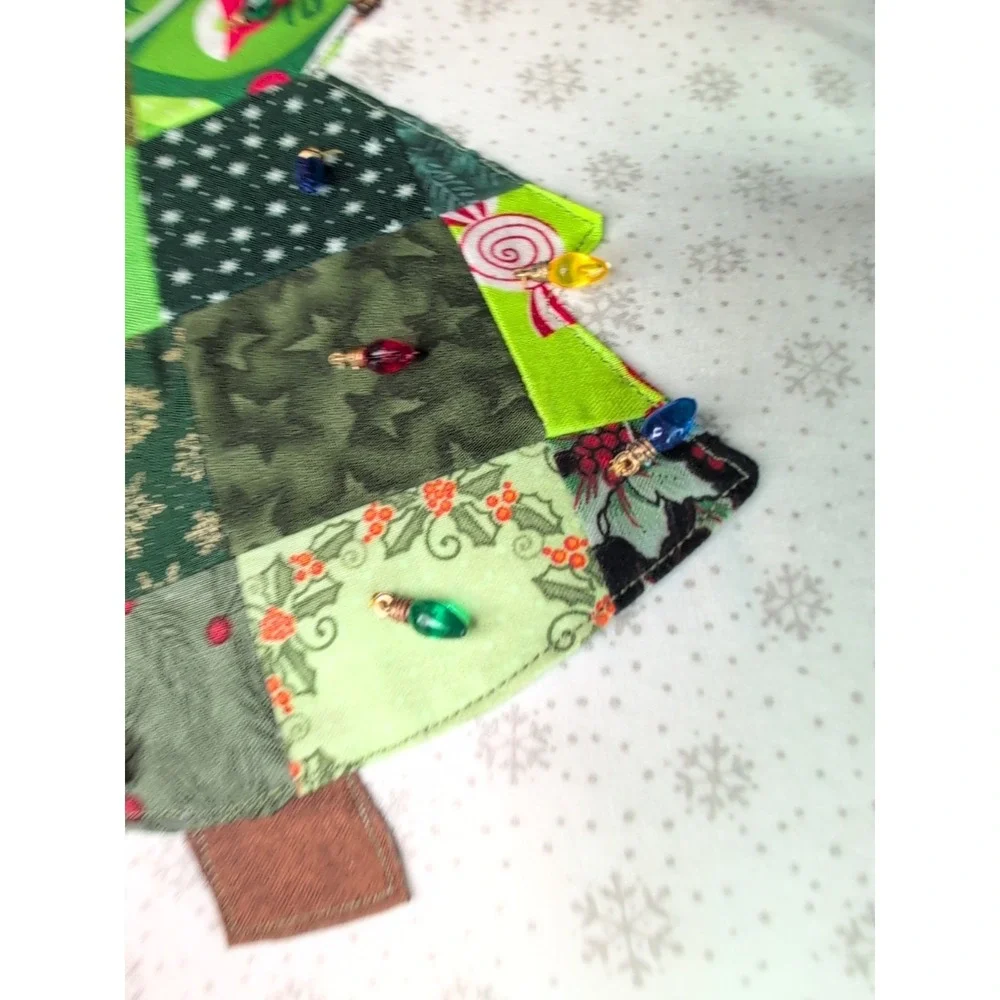 Handmade Patchwork Christmas Tree Pillow 16x16 White Accent Holiday Decor